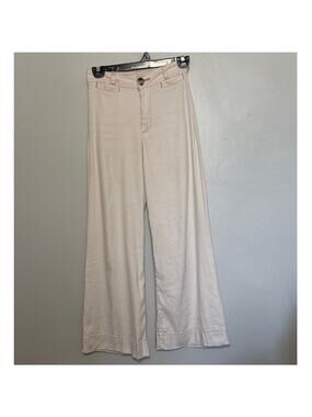 Women's Size 23 Maeve Anthropologie Collette Cropped Wide Leg Cream Linen Pant